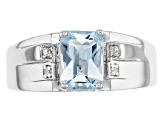 Blue Aquamarine Rhodium Over Sterling Silver Gents Ring 1.56ctw