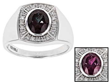 Picture of Color Change Lab Created Alexandrite Rhodium Over Sterling Silver Mens Ring 2.04ctw