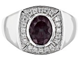 Color Change Lab Created Alexandrite Rhodium Over Sterling Silver Mens Ring 2.04ctw