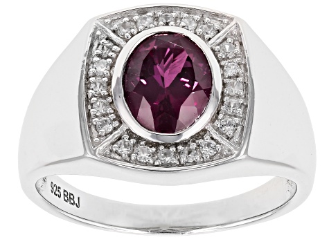 Color Change Lab Created Alexandrite Rhodium Over Sterling Silver Mens Ring 2.04ctw