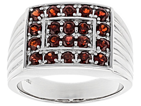 Red garnet rhodium over sterling silver men's ring 1.87ctw