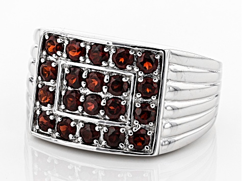 Red garnet rhodium over sterling silver men's ring 1.87ctw