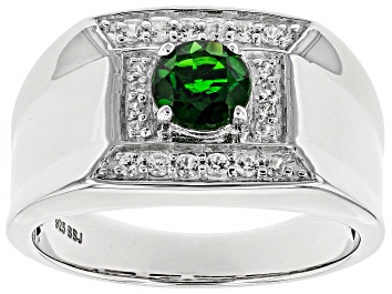 Picture of Green chrome diopside rhodium over sterling silver men's ring 1.09ctw