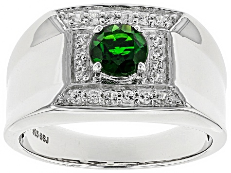 Green chrome diopside rhodium over sterling silver men's ring 1.09ctw