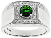 Green chrome diopside rhodium over sterling silver men's ring 1.09ctw