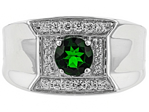 Green chrome diopside rhodium over sterling silver men's ring 1.09ctw