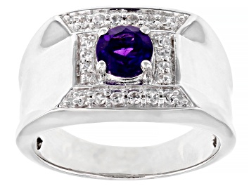 Picture of Purple Amethyst Rhodium Over Sterling Silver Men's Ring 0.89ctw