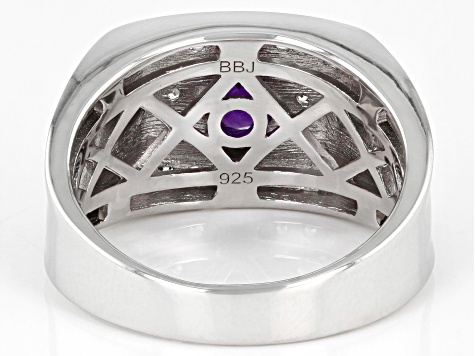 Purple Amethyst Rhodium Over Sterling Silver Men's Ring 0.89ctw