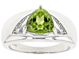 Green Peridot Rhodium Over Sterling Silver Men's Ring 2.61ctw