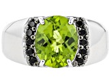 Green Peridot Rhodium Over Silver Mens Ring 3.11ctw