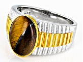 Brown Tiger's Eye Rhodium Over Sterling Silver Two-Tone Men's Ring