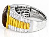 Brown Tiger's Eye Rhodium Over Sterling Silver Two-Tone Men's Ring