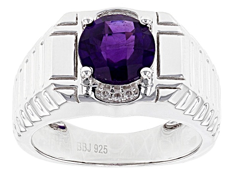 Purple African Amethyst Rhodium Over Sterling Silver Men's Ring 2.68ctw