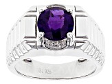 Purple African Amethyst Rhodium Over Sterling Silver Men's Ring 2.68ctw