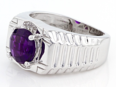 Purple African Amethyst Rhodium Over Sterling Silver Men's Ring 2.68ctw