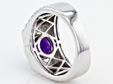 Purple African Amethyst Rhodium Over Sterling Silver Men's Ring 2.68ctw