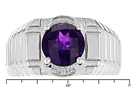 Purple African Amethyst Rhodium Over Sterling Silver Men's Ring 2.68ctw