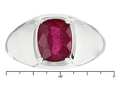 Red Ruby Sterling Silver Gent's Ring 3.10ct