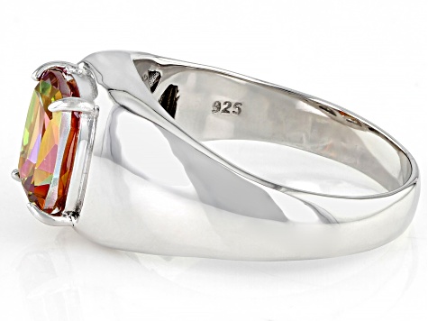 Multi Color Quartz Rhodium Over Sterling Silver Men's Ring 2.19ct