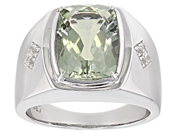 Picture of Green Prasiolite Rhodium Over Sterling Silver Men's Ring 5.44ctw