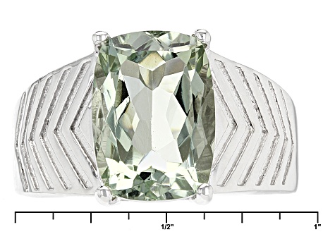 Green Prasiolite Rhodium Over Sterling Silver Solitaire Men's Ring 5.32ct