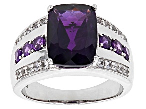 Purple Amethyst Rhodium Over Sterling Silver Gent's Ring 6.07ctw