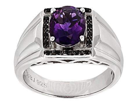 Purple Amethyst Rhodium Over Sterling Silver Gent's Ring 2.05ctw