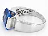 Blue Lab Created Spinel Rhodium Over Sterling Silver Mens Ring 9.70ct