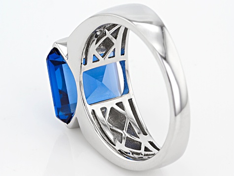 Blue Lab Created Spinel Rhodium Over Sterling Silver Mens Ring 9.70ct