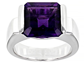 Purple African Amethyst Rhodium Over Sterling Silver Men's Ring 6.39ct