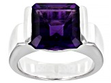 Purple African Amethyst Rhodium Over Sterling Silver Men's Ring 6.39ct