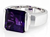 Purple African Amethyst Rhodium Over Sterling Silver Men's Ring 6.39ct