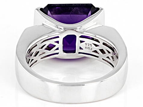 Purple African Amethyst Rhodium Over Sterling Silver Men's Ring