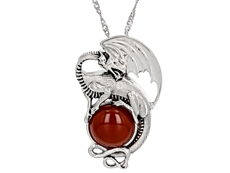 Orange Carnelian Sterling Silver Dragon Pendant With Chain