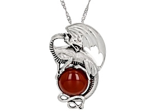 Orange Carnelian Sterling Silver Dragon Pendant With Chain