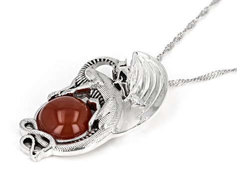 Orange Carnelian Sterling Silver Dragon Pendant With Chain