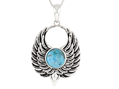 Blue Turquoise Rhodium Over Sterling Silver Pendant With Chain