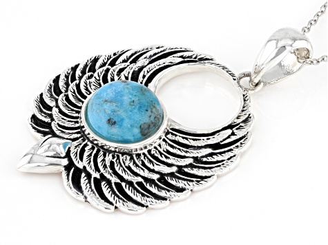 Blue Turquoise Rhodium Over Sterling Silver Pendant With Chain