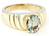 Green Prasiolite 18k Yellow Gold Over Sterling Silver Men's Ring 2.13ct