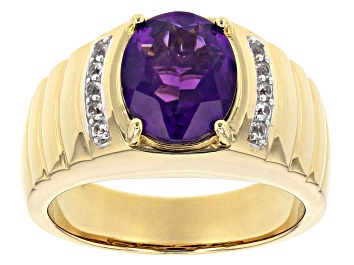 Picture of Purple African amethyst 18k yellow gold over sterling silver Mens ring 2.89ctw