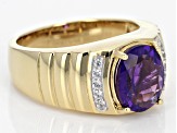 Purple African amethyst 18k yellow gold over sterling silver Mens ring 2.89ctw