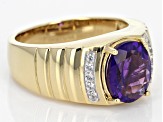 Purple African amethyst 18k yellow gold over sterling silver Mens ring 2.89ctw