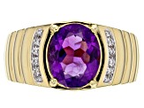 Purple African amethyst 18k yellow gold over sterling silver Mens ring 2.89ctw