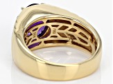 Purple African amethyst 18k yellow gold over sterling silver Mens ring 2.89ctw