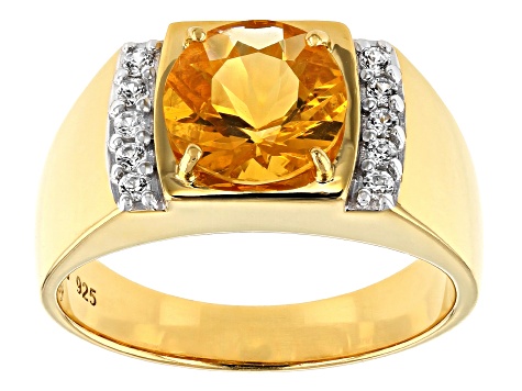 Honey Fire Opal 18k Yellow Gold Over Sterling Silver Men's Ring 2.30ctw