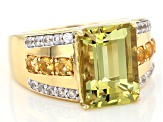 Yellow Apatite 18k Yellow Gold Over Silver Men's Ring 8.16ct