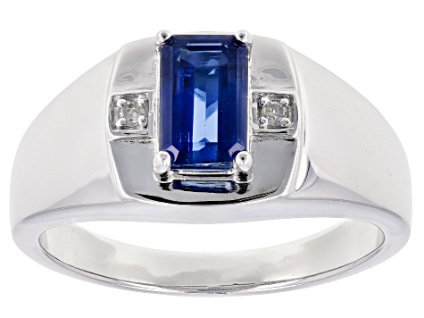Blue kyanite rhodium over silver gents ring 1.60ctw