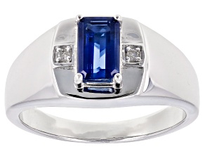 Blue kyanite rhodium over silver gents ring 1.60ctw