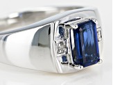 Blue kyanite rhodium over silver gents ring 1.60ctw