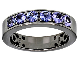 Blue Tanzanite, Black Rhodium Over Silver Men's Band Ring 1.53ctw